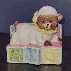 Vintage NAPCO NAPCOWARE Ceramic Teddy Bear & ABC Blocks Baby Planter Cute